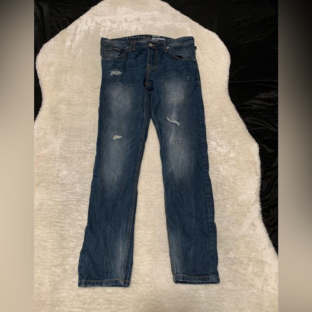Sean John Mercer Slim Straight Mens Ripped Denim Jeans Size‎ 32x32 Cotton Pants